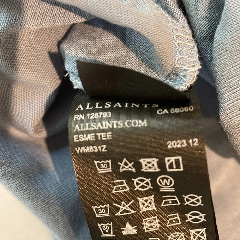 ALLSAINTS glacier blue organic cotton muscle Esme tee shirt size 4